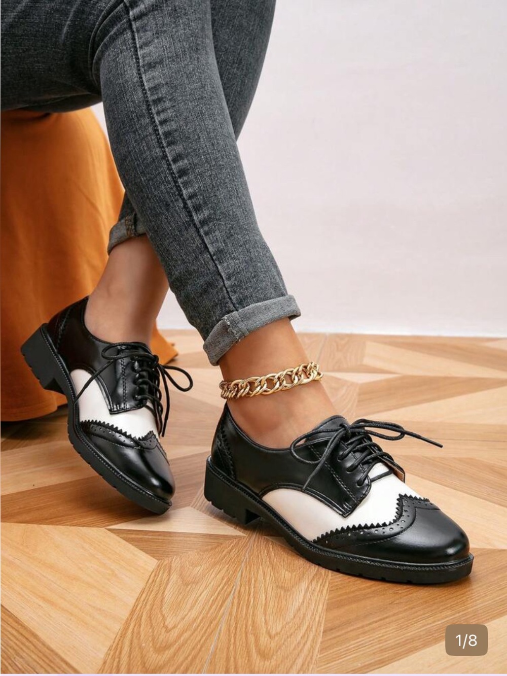 Classic Black & White Women's Wingtip Oxfords NIB